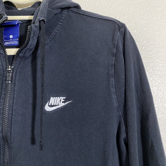 Nike Mens Sweater Jacket Size Large Black Hoodie Full Zip Cotton Flawed D5 - Picture 3 of 9